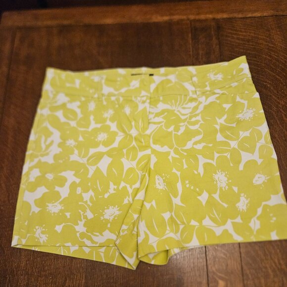 Pants - The Limited Cotton Blend Flat Front Lime & White Floral Print Shorts Size 12